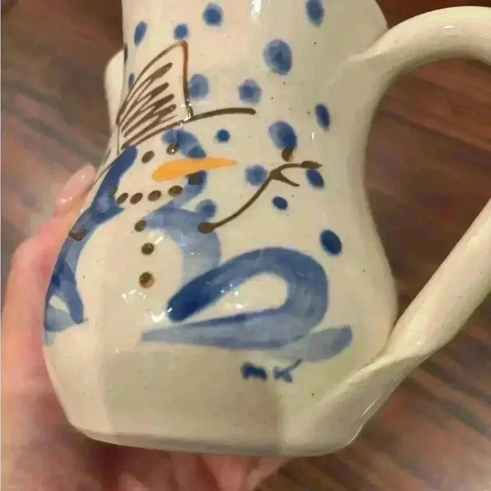 Handmade Kovack Pottery Snowman Mug Handle Hand Painted 2003 Vintage Christmas - Picture 2 of 4